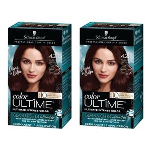 2X SCHWARZKOPF PERMANENT GLAM NIGHTS 4.28 IN AUBURN BROWN HAIR COLOUR - BNIB